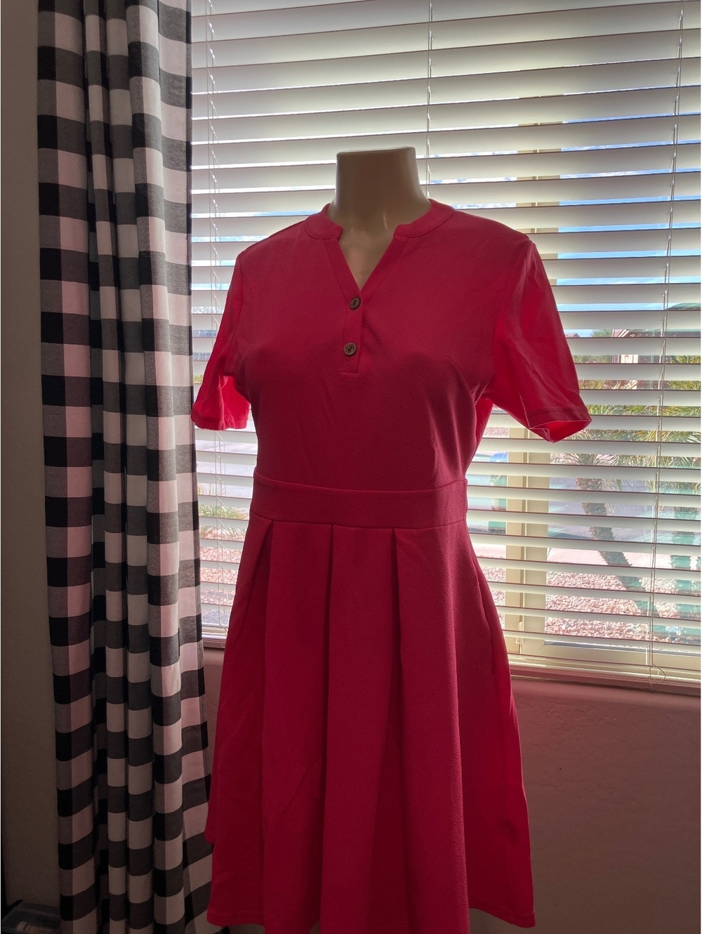 NIB Pink Short Sleeve Pleated Casual Dress Size L